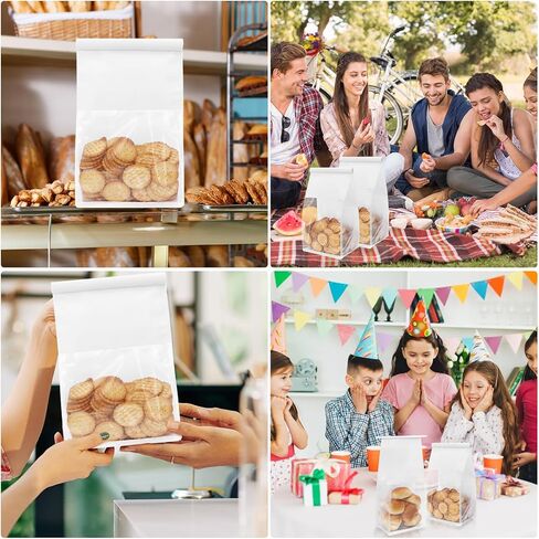 50 قطعة من أكياس الخبز مع نافذة، مقاس 13.9 سم × 9.9 سم × 27.94 سم، أكياس بسكويت الخبز بقفل من القصدير، أكياس خبز ورقية قابلة لإعادة الاستخدام للوجبات الخفيفة والفشار والحلوى والسلع المخبوزة، تتضمن 60 قطعة من الملصقات in Kuwait