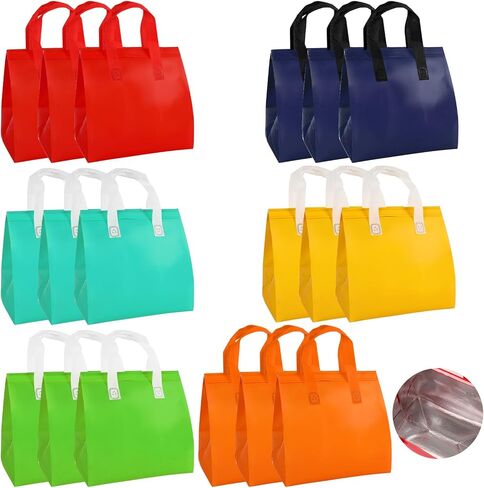 JarThenaAMCS 18Pcs Insulated Take Away Bag Disposable Cooler Bags Thermal Lunch Take out Bags for Hot Cold Drink Fresh Food Delivery (6 Classic Colors) in Saudi Arabia