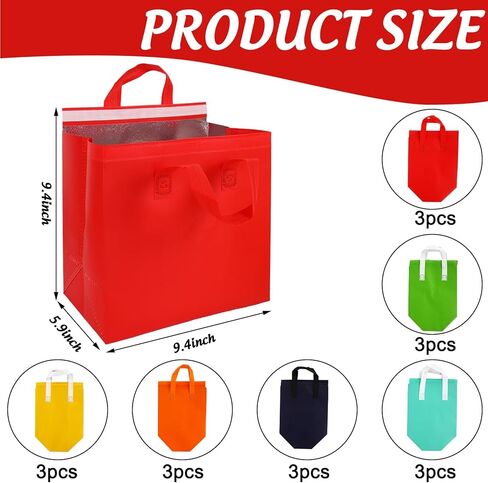 JarThenaAMCS 18Pcs Insulated Take Away Bag Disposable Cooler Bags Thermal Lunch Take out Bags for Hot Cold Drink Fresh Food Delivery (6 Classic Colors) in Saudi Arabia