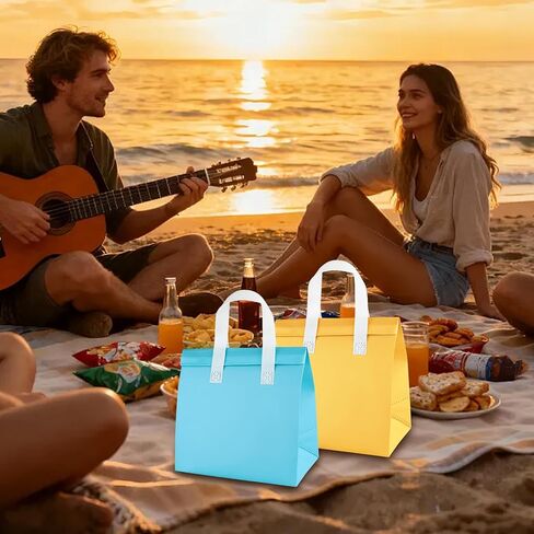 25 قطعة من أكياس الطعام المعزولة مقاس 9.2 × 9 × 5.9 بوصة، حقيبة غداء معزولة للاستعمال مرة واحدة، أكياس تبريد غداء حرارية للأطعمة الساخنة والباردة والقهوة والشاي بالحليب وتوصيل الطعام وتقديم الطعام في المطاعم والبقالة (5 ألوان) in Kuwait