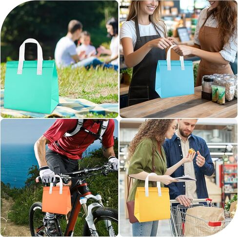 25 قطعة من أكياس الطعام المعزولة مقاس 9.2 × 9 × 5.9 بوصة، حقيبة غداء معزولة للاستعمال مرة واحدة، أكياس تبريد غداء حرارية للأطعمة الساخنة والباردة والقهوة والشاي بالحليب وتوصيل الطعام وتقديم الطعام في المطاعم والبقالة (5 ألوان) in Kuwait