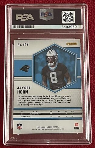 PANTHERS JAYCEE HORN 2021 Panini Mosaic Prizm بطاقة المبتدئين الموقعة PSA 84930591 - بطاقات المبتدئين الموقعة على كرة القدم in Saudi Arabia