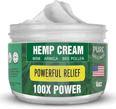 كريم القنب العافية النقي بقوة قصوى 100.000 مجم مع MSM وزهرة الأرنيكا وحبوب لقاح النحل - 4 أونصة، يدعم تخفيف وتهدئة المفاصل والعضلات والكتف والظهر والركبة والأعصاب - عبوة واحدة in Kuwait