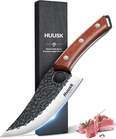 سكين هوسك فايكنغ، سكين الجزار الياباني لقطع اللحوم، سكاكين تقطيع يدوية بمقبض خشبي مريح، سكاكين الشيف اليابانية المصنوعة من الفولاذ عالي الكربون للتخييم والشواء والسكاكين لهدايا الرجال in Kuwait
