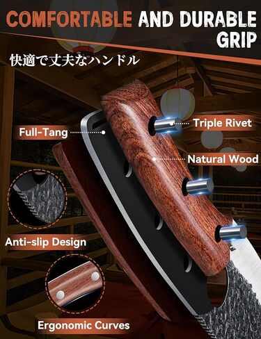 سكين هوسك فايكنغ، سكين الجزار الياباني لقطع اللحوم، سكاكين تقطيع يدوية بمقبض خشبي مريح، سكاكين الشيف اليابانية المصنوعة من الفولاذ عالي الكربون للتخييم والشواء والسكاكين لهدايا الرجال in Kuwait