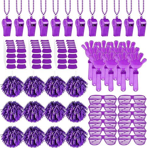 148 قطعة من عناصر الروح المدرسية للكليات السائبة من إكسسوارات أسبوع روح الفريق الجامعي، بوم بومس التشجيع المصفقون صانعو الضوضاء صفارات مصراع نظارات العين ملصق أسود لعشاق الرياضة in Kuwait