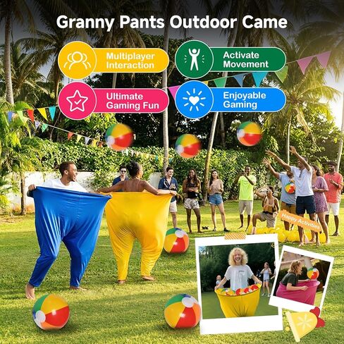 4-Color Team Granny Pants Yard Game with 16 Balls & 2 Pumps - Complete Adult Party Set for 8+ Players, Backyard & Outdoor Group Games for Family & Friends Gatherings in Saudi Arabia