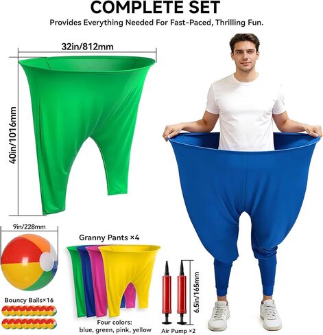 4-Color Team Granny Pants Yard Game with 16 Balls & 2 Pumps - Complete Adult Party Set for 8+ Players, Backyard & Outdoor Group Games for Family & Friends Gatherings in Saudi Arabia