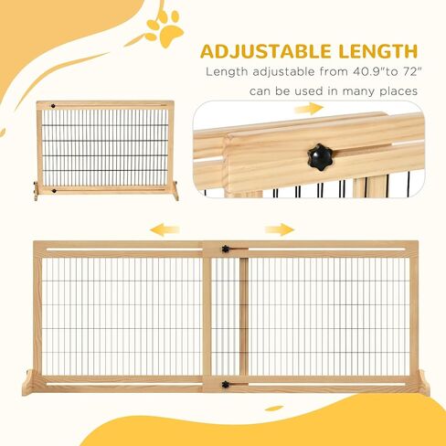 PawHut 72" W x 27.25" H Extra Wide Freestanding Pet Gate with Adjustable Length Dog, Cat, Barrier for House, Doorway, Hallway, Gray in Saudi Arabia