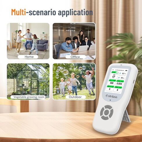 LifeBasis Air Quality Monitor Indoor, 11-in-1 Air Quality Detector with Stand, Air Meter Test AQI, PM1.0, PM2.5, PM10, CO2, TVOC, HCHO, Particles, Temperature and Humidity with Alert in Kuwait