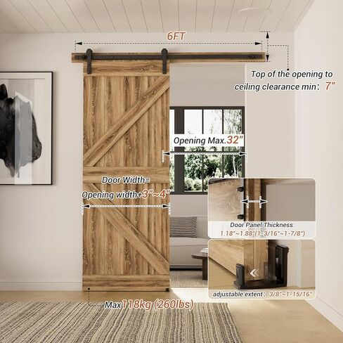 72"/6FT Sliding Barn Door Hardware Kit with Adjustable U Shape Barn Door Floor Guide, Wall Mount Rail, Splicing Track Kit (Door not Included) in Saudi Arabia