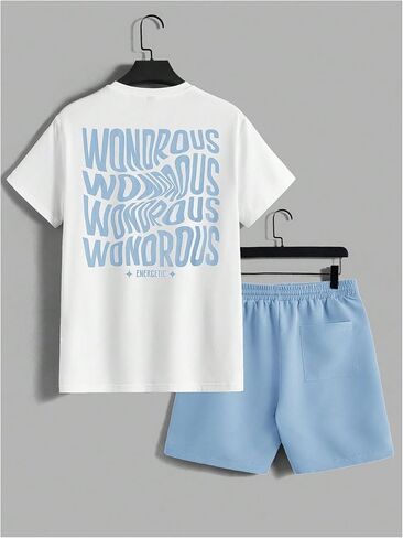 VIPWOLF Men's Casual Sets 2 Piece Outfits Letter Graphic Short Sleeve Tee Shirts and Drawstring Waist Shorts Tracksuits in Saudi Arabia