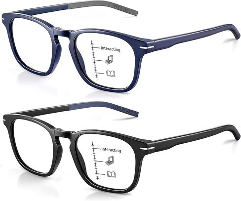 Missfive 2Pack نظارات قراءة متعددة التركيز تقدمية متعددة الاستخدامات للرجال، قارئات كمبيوتر مضادة للضوء الأزرق، مفصل زنبركي متين in Kuwait