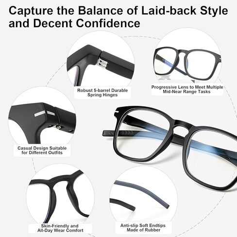Missfive 2Pack Versatile Progressive Multifocus Reading Glasses Men, Anti-Blue Light Computer Readers, Durable Spring Hinge in Saudi Arabia