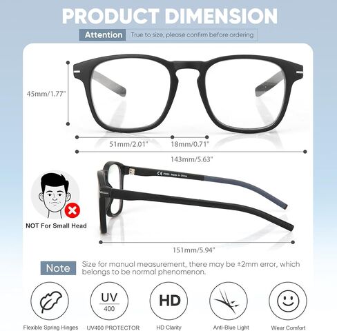 Missfive 2Pack Versatile Progressive Multifocus Reading Glasses Men, Anti-Blue Light Computer Readers, Durable Spring Hinge in Saudi Arabia