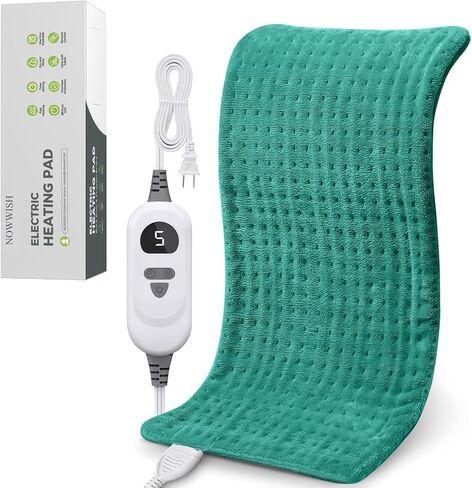 NOWWISH Heating Pad for Back, Period Cramps, Neck, Shoulder, Knee, 12x24 Inches Electric Throw with 6 Heat Settings, Timer and Auto Shut Off, Machine Washable, Birthday Gifts for Women, Green in Saudi Arabia