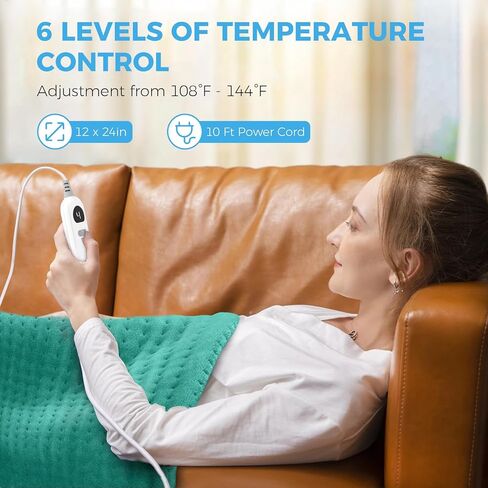 NOWWISH Heating Pad for Back, Period Cramps, Neck, Shoulder, Knee, 12x24 Inches Electric Throw with 6 Heat Settings, Timer and Auto Shut Off, Machine Washable, Birthday Gifts for Women, Green in Saudi Arabia