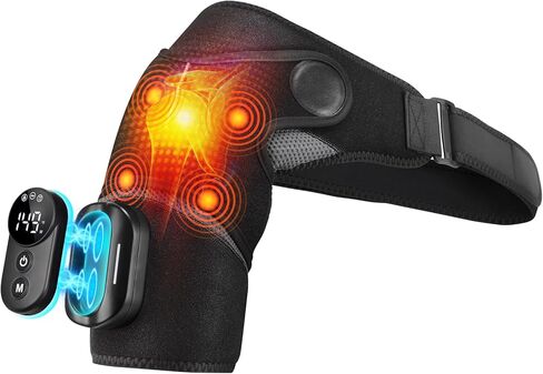 وسادة تدفئة كتف لاسلكية مع تدليك، لفافة كتف ساخنة، وحدة تحكم مغناطيسية قابلة للفصل، دعامة كتف ساخنة لتخفيف الألم مع 5 أوضاع تسخين واهتزاز (أسود) in Kuwait