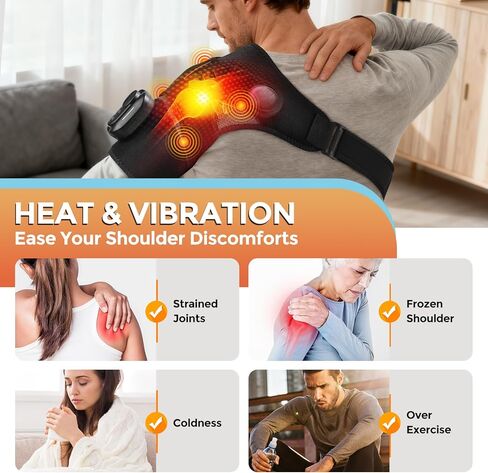 وسادة تدفئة كتف لاسلكية مع تدليك، لفافة كتف ساخنة، وحدة تحكم مغناطيسية قابلة للفصل، دعامة كتف ساخنة لتخفيف الألم مع 5 أوضاع تسخين واهتزاز (أسود) in Kuwait