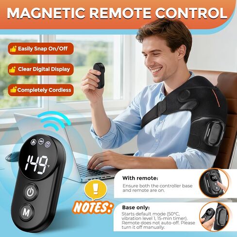 وسادة تدفئة كتف لاسلكية مع تدليك، لفافة كتف ساخنة، وحدة تحكم مغناطيسية قابلة للفصل، دعامة كتف ساخنة لتخفيف الألم مع 5 أوضاع تسخين واهتزاز (أسود) in Kuwait