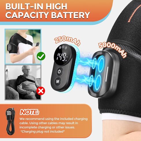 وسادة تدفئة كتف لاسلكية مع تدليك، لفافة كتف ساخنة، وحدة تحكم مغناطيسية قابلة للفصل، دعامة كتف ساخنة لتخفيف الألم مع 5 أوضاع تسخين واهتزاز (أسود) in Kuwait