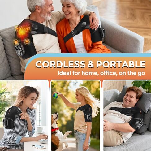 وسادة تدفئة كتف لاسلكية مع تدليك، لفافة كتف ساخنة، وحدة تحكم مغناطيسية قابلة للفصل، دعامة كتف ساخنة لتخفيف الألم مع 5 أوضاع تسخين واهتزاز (أسود) in Kuwait