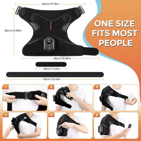 وسادة تدفئة كتف لاسلكية مع تدليك، لفافة كتف ساخنة، وحدة تحكم مغناطيسية قابلة للفصل، دعامة كتف ساخنة لتخفيف الألم مع 5 أوضاع تسخين واهتزاز (أسود) in Kuwait
