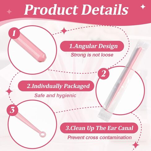 Havawish 100 Pcs Disposable Ear Curette Individually Wrapped Ear Wax Removal Tool 3 mm Tip Single Use Earwax Cleaners Pick Cleaning Tool for Home Clinic Hospital Gentle Canal Cleaning, Pink in Saudi Arabia