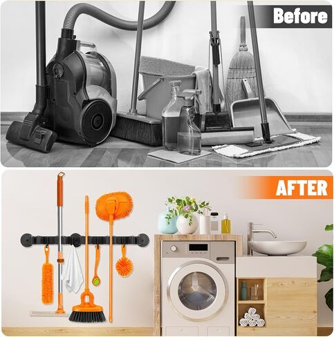 حامل مكنسة مغناطيسي مثبت على الحائط مع 4 خطافات و5 رفوف - شماعة ممسحة شديدة التحمل غير قابلة للانزلاق للمماسح الرطبة وأدوات التنظيف على الثلاجة، الباب المعدني، المرآب، المطبخ، غرفة الغسيل in Kuwait