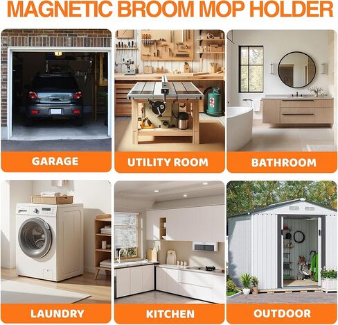 حامل مكنسة مغناطيسي مثبت على الحائط مع 4 خطافات و5 رفوف - شماعة ممسحة شديدة التحمل غير قابلة للانزلاق للمماسح الرطبة وأدوات التنظيف على الثلاجة، الباب المعدني، المرآب، المطبخ، غرفة الغسيل in Kuwait