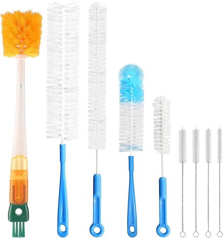 9Pcs Bottle Cleaning Brush Set with Long Handle, Nylon Tube Brush Cup Cleaner, Straw Brushes for Washing Narrow Neck Water Bottle Pipes Kettle Spout Cleaning in Saudi Arabia