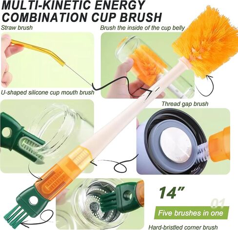 9Pcs Bottle Cleaning Brush Set with Long Handle, Nylon Tube Brush Cup Cleaner, Straw Brushes for Washing Narrow Neck Water Bottle Pipes Kettle Spout Cleaning in Saudi Arabia