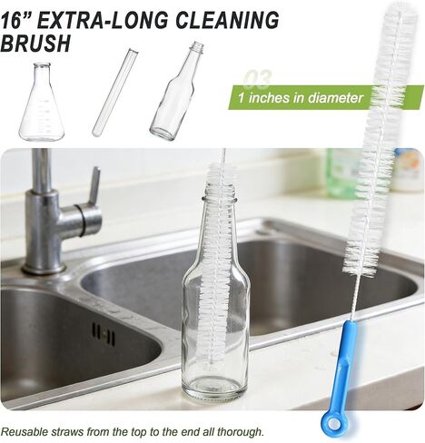 9Pcs Bottle Cleaning Brush Set with Long Handle, Nylon Tube Brush Cup Cleaner, Straw Brushes for Washing Narrow Neck Water Bottle Pipes Kettle Spout Cleaning in Saudi Arabia