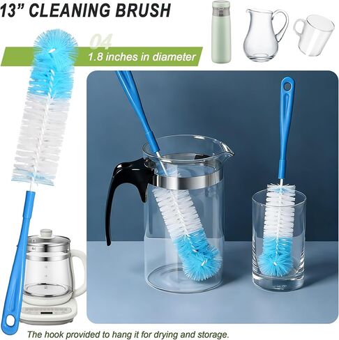 9Pcs Bottle Cleaning Brush Set with Long Handle, Nylon Tube Brush Cup Cleaner, Straw Brushes for Washing Narrow Neck Water Bottle Pipes Kettle Spout Cleaning in Saudi Arabia