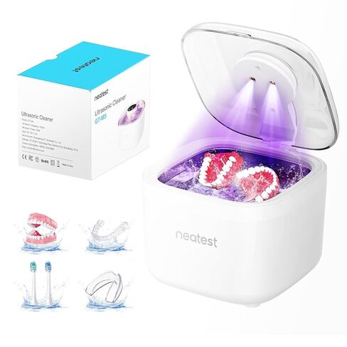 NEATEST Ultrasonic Retainer Cleaner Machine, 45kHz Ultrasonic Retainer with 350ml/11.8oz Stainless Steel Tank, 5 Adjustable Cleaning Cycles for Dentures, Aligners, Braces and Mouth Guards in Saudi Arabia
