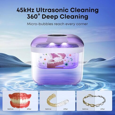 NEATEST Ultrasonic Retainer Cleaner Machine, 45kHz Ultrasonic Retainer with 350ml/11.8oz Stainless Steel Tank, 5 Adjustable Cleaning Cycles for Dentures, Aligners, Braces and Mouth Guards in Saudi Arabia