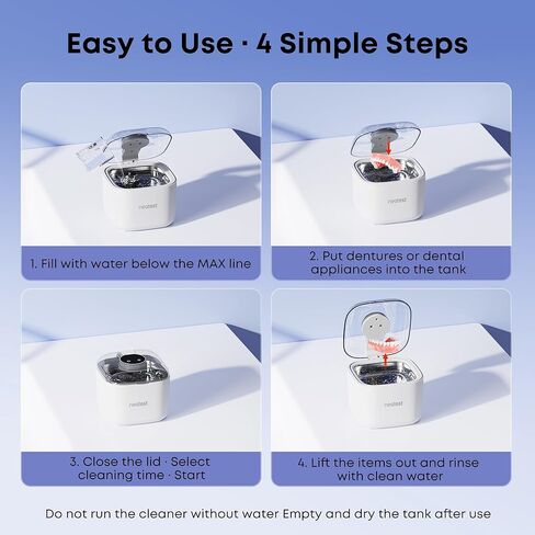 NEATEST Ultrasonic Retainer Cleaner Machine, 45kHz Ultrasonic Retainer with 350ml/11.8oz Stainless Steel Tank, 5 Adjustable Cleaning Cycles for Dentures, Aligners, Braces and Mouth Guards in Saudi Arabia