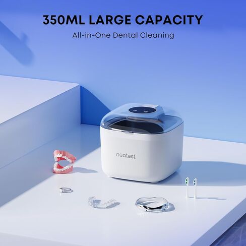 NEATEST Ultrasonic Retainer Cleaner Machine, 45kHz Ultrasonic Retainer with 350ml/11.8oz Stainless Steel Tank, 5 Adjustable Cleaning Cycles for Dentures, Aligners, Braces and Mouth Guards in Saudi Arabia