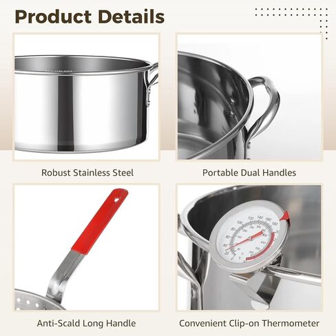 وعاء مقلاة عميقة من الفولاذ المقاوم للصدأ 10 كيو تي مع غطاء سلة ملقط ومقياس حرارة، مجموعة مقلاة السمك لمواقد البروبان والغاز، وليس للحث أو أسطح الطبخ الكهربائية in Kuwait