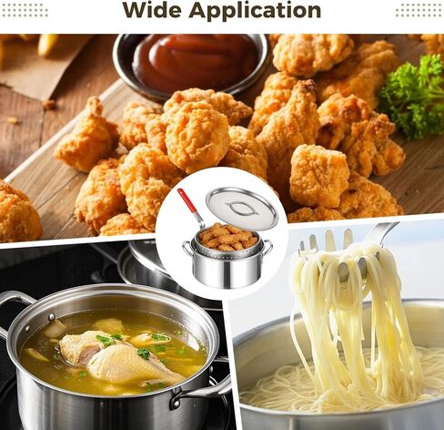 وعاء مقلاة عميقة من الفولاذ المقاوم للصدأ 10 كيو تي مع غطاء سلة ملقط ومقياس حرارة، مجموعة مقلاة السمك لمواقد البروبان والغاز، وليس للحث أو أسطح الطبخ الكهربائية in Kuwait