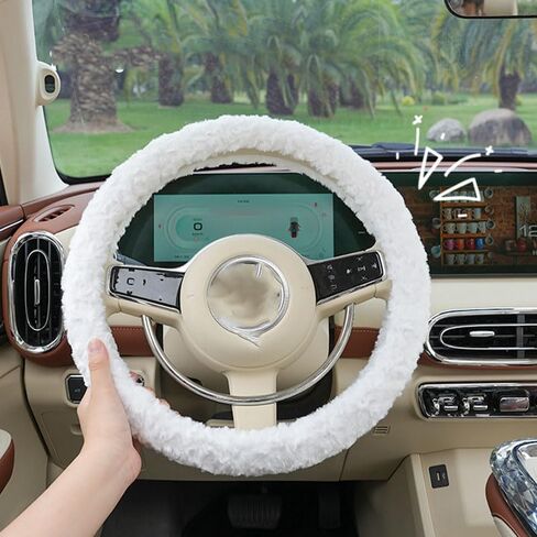 غطاء عجلة قيادة شتوي من القطيفة للنساء - تصميم دافئ مضاد للانزلاق مع عقدة وردية لطيفة، إكسسوارات داخلية للسيارة ومستلزمات السيارات هدايا فكرة لأخت الأم (أسود) in Kuwait