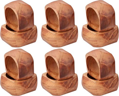 مجموعة من 12 حلقة مناديل خشبية مزخرفة - حامل مناديل ثلاثي الحلقات مصنوع يدويًا لديكور سطح الطاولة لتناول الطعام الأنيق، وحفلات الزفاف، والحفلات، والمنزل، والهدايا، والاستخدام اليومي (بني) - نظيف in Kuwait