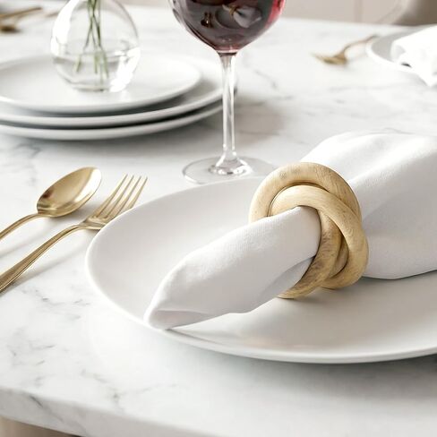 مجموعة من 12 حلقة مناديل خشبية مزخرفة - حامل مناديل ثلاثي الحلقات مصنوع يدويًا لديكور سطح الطاولة لتناول الطعام الأنيق، وحفلات الزفاف، والحفلات، والمنزل، والهدايا، والاستخدام اليومي (بني) - نظيف in Kuwait