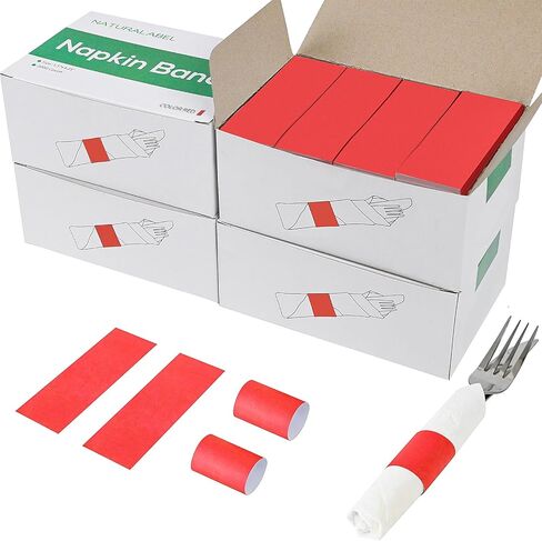 NATURALABEL Bulk Pack of 8,000, Self-Adhesive Napkin Bands for Small Business, Restaurants, Events - 4 Boxes, 2000 per Box (Red) in Kuwait