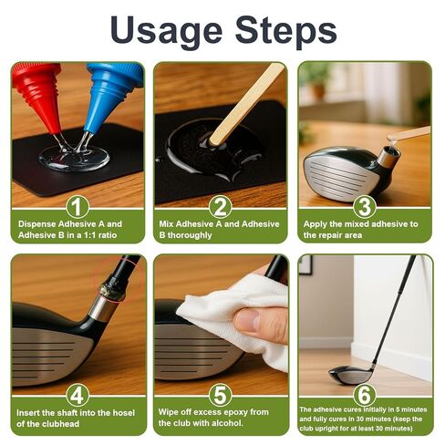 EIGTWEN 5min Golf Club Epoxy، 60+60ml قوة إضافية لعمود الجولف إيبوكسي، ينطبق على جميع رؤوس الملاعب والسائقين والمضارب والمكاوي، متوافق مع أعمدة الجرافيت والفولاذ (علاج سريع) in Kuwait