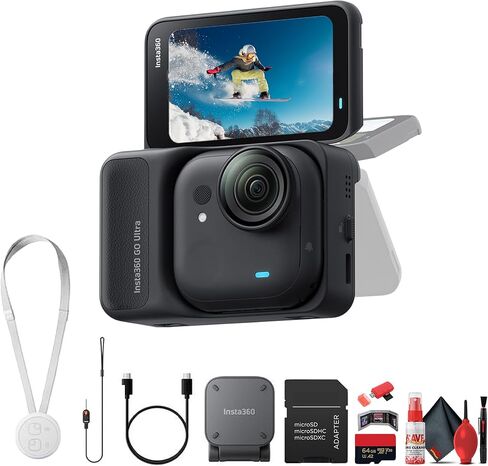 Insta360 GO Ultra Standard Bundle Midnight Black | Compact Wearable Action Camera with Magnetic Mounts, Smooth Stabilized Video, Hands-Free Vlogging Kit + 64GB Card + Card Reader + More in Saudi Arabia