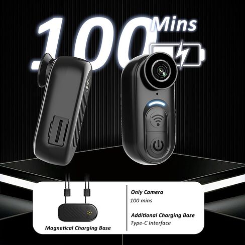 كاميرا الجسم الصغيرة بدقة 4K - كاميرا الحركة الرياضية بالإبهام بسعة 64 جيجابايت مع صوت، تسجيل POV على الصدر بدون استخدام اليدين، حامل على الخوذة ومشبك شخصي مغناطيسي على كاميرات الفيديو - لقميص ركوب الدراجات والتزلج in Kuwait
