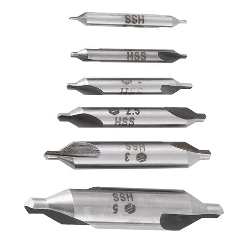 6pcs 1/1.5/2/2.5/3/5mm Center Drill Double End with Standard 60 Degree Angle for Precise Center Drilling in Metals in Saudi Arabia