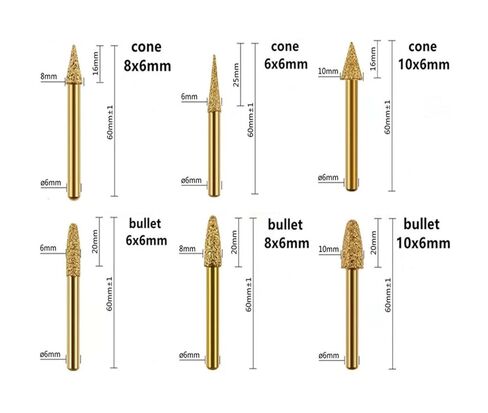 Vacuum Brazed Diamond Grinding Head Burrs Engraving Drill Bits Stone Alloy Jade Peeling Cast Iron Polishing Carving Tools(Bullet 6x6) in Saudi Arabia