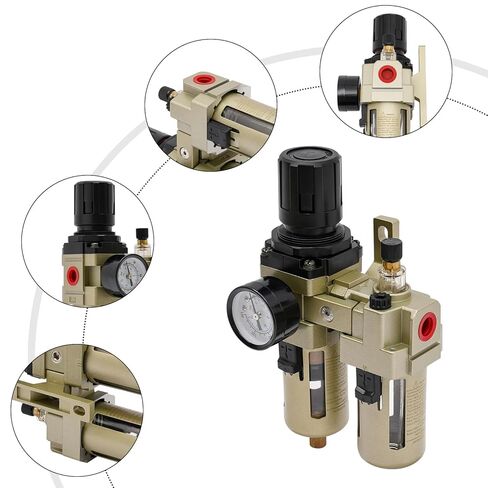 AC3010-03 Air Filter Regulator Lubricator Unit with 0-145psi Pressure Gauge for Tire Changers - Oil Water Separator and Auto Lubrication for Compressed Air Systems in Kuwait